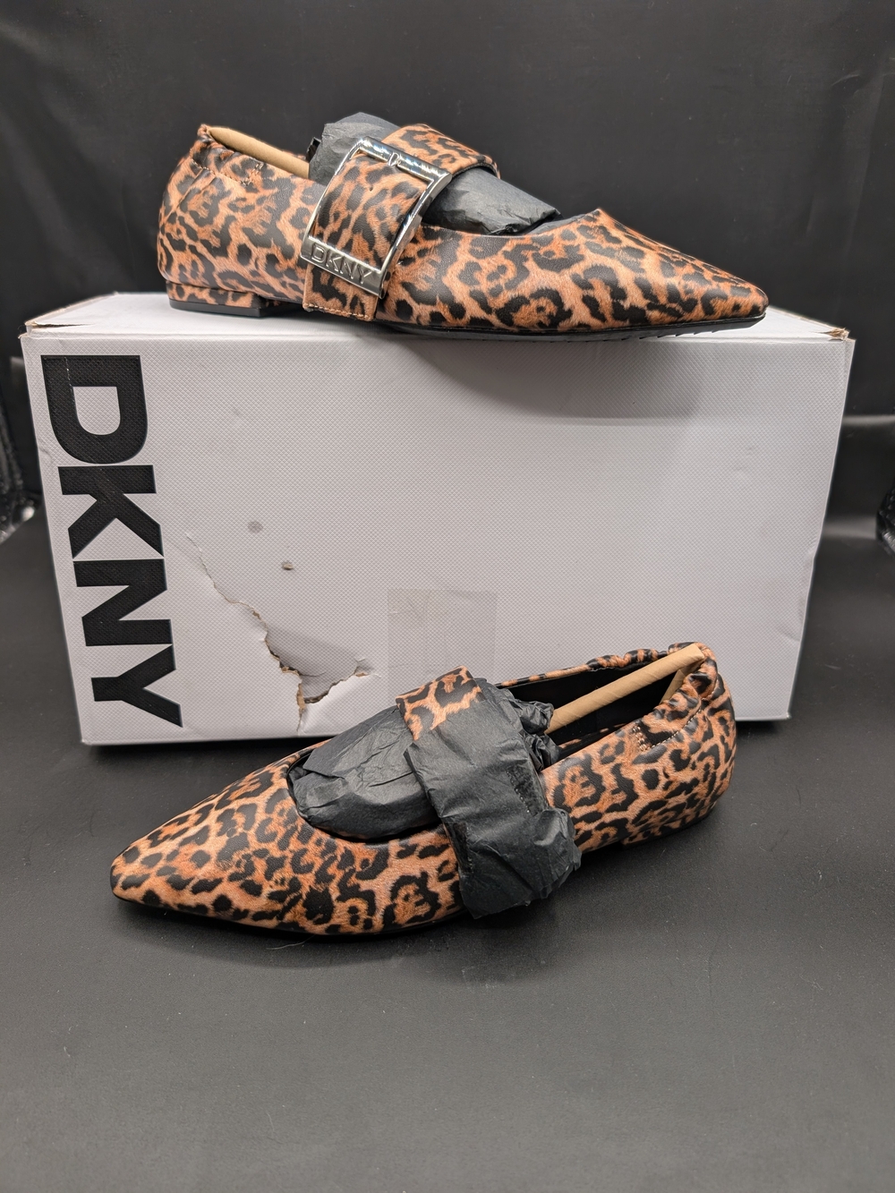 DKNY Leopard Print Pointed Toe Loafer - Brown/Black